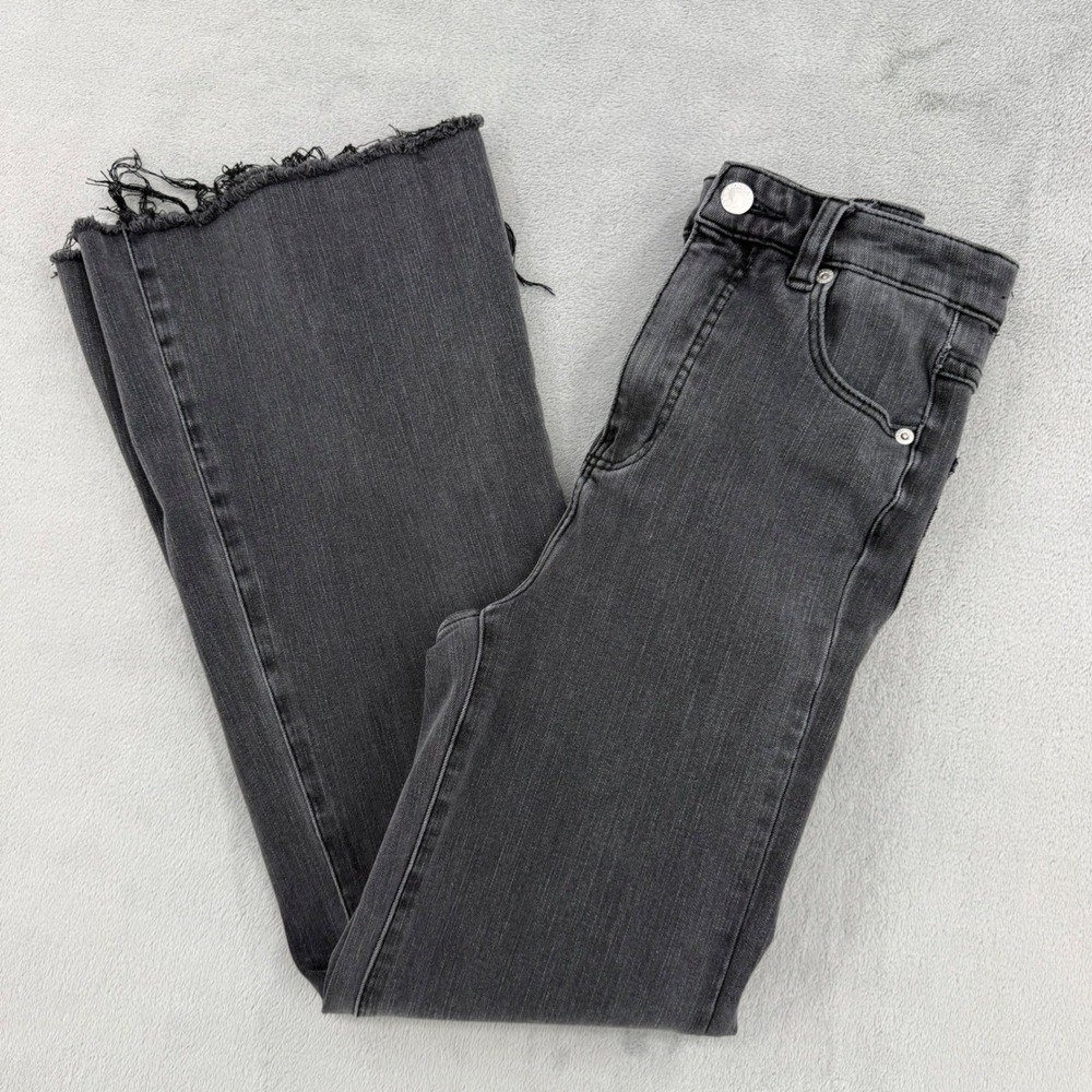 Rolla's High Rise Flare Jeans Womens 24 Faded Black Raw Hem Wide Leg Denim